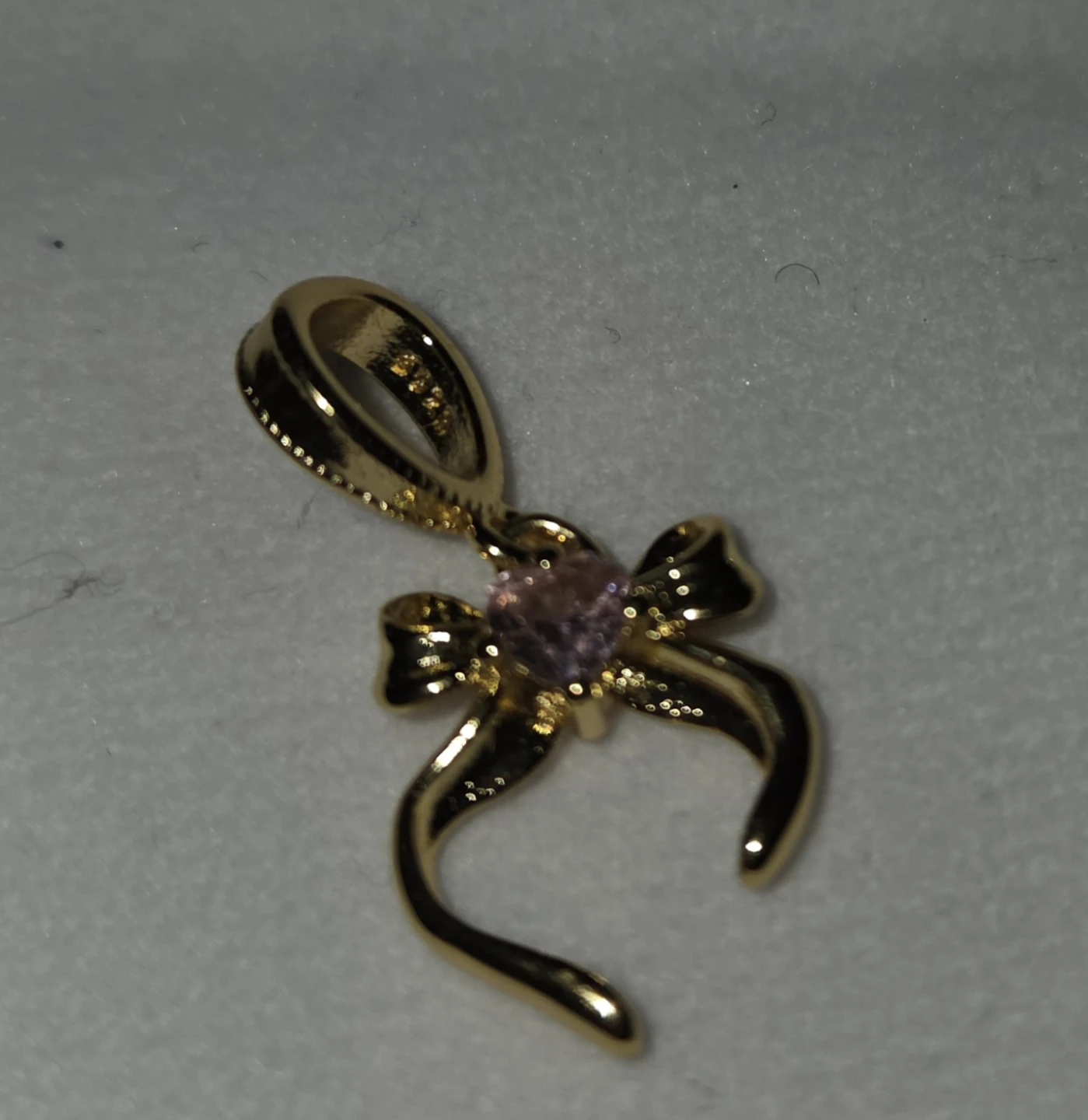 925 Gold-tone Bow Pendant with Pink Heart Stone - photo 3