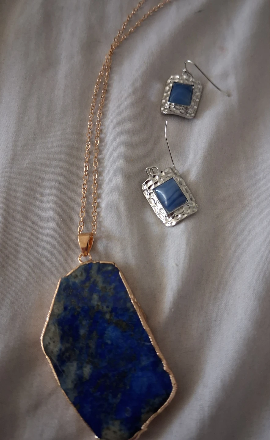 Blue Stone Pendant Necklace and Earrings Set