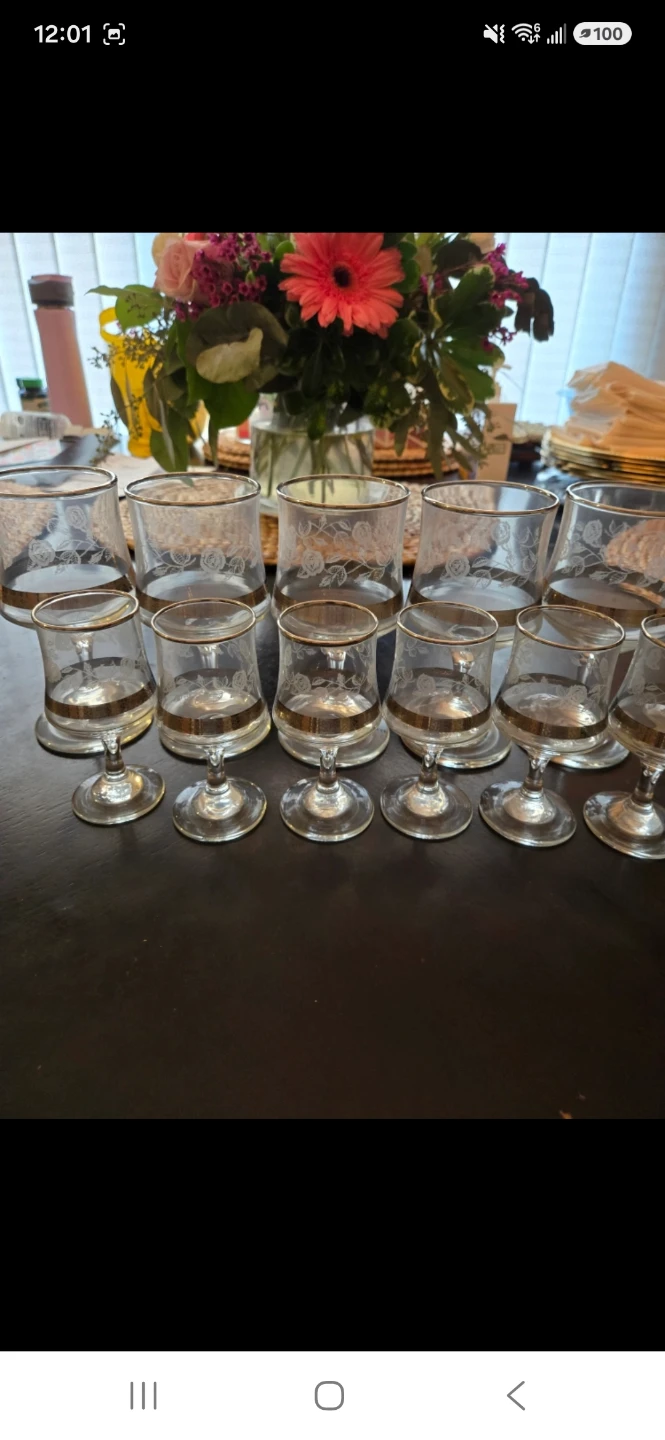 Two Sets Of Vintage Etched  Crystal Stemware Glassware.