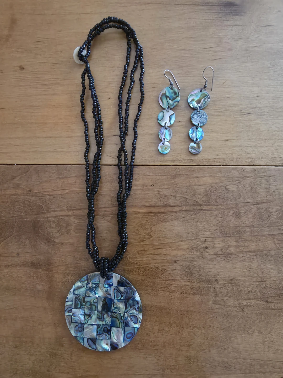 Abalone Shell Pendant Necklace and Earring Set