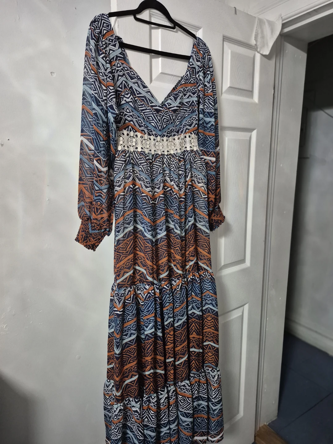 Boho Pattern Long Sleeve Maxi Dress