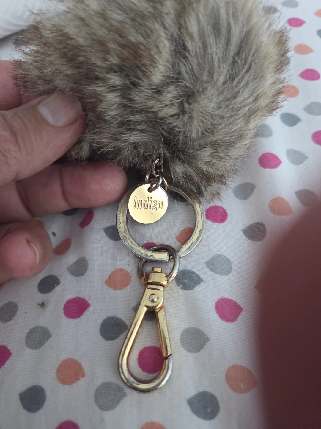 Indigo Faux Fur Pom Pom Keychain - photo 2