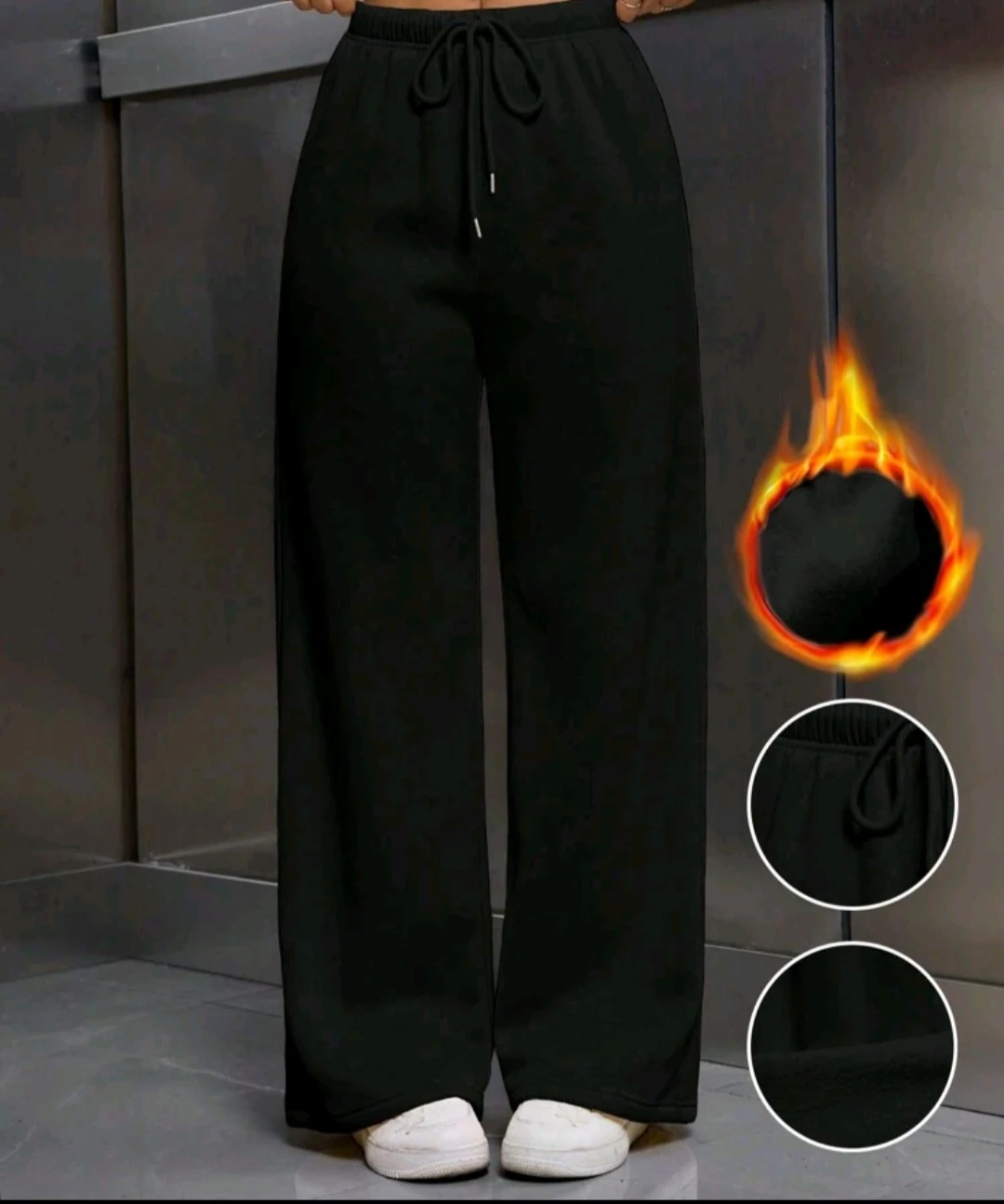 Black Wide Leg Fleece Lined Sweatpants