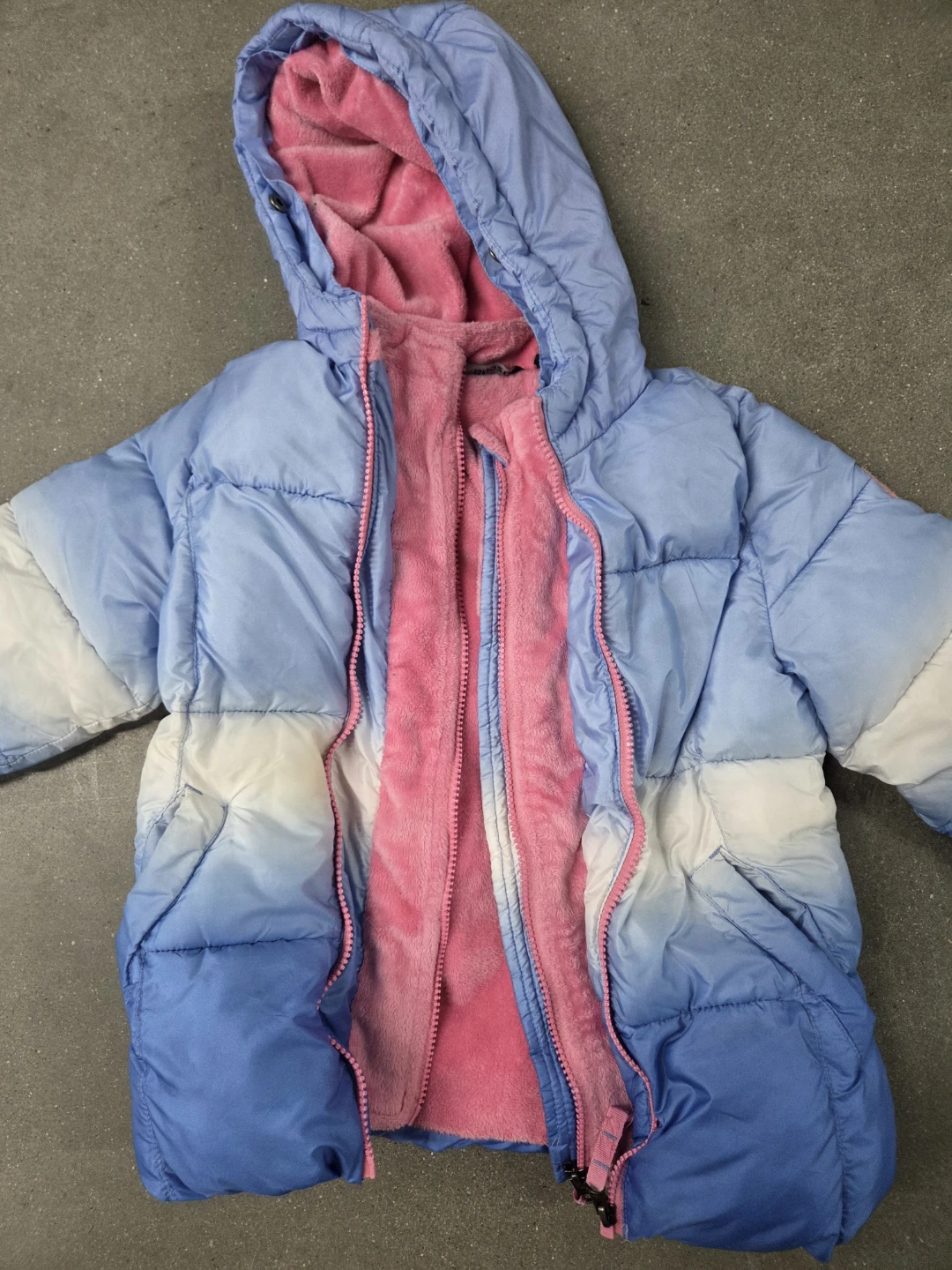Girls Blue Ombre Puffer Jacket with Pink Fleece Lining - photo 3