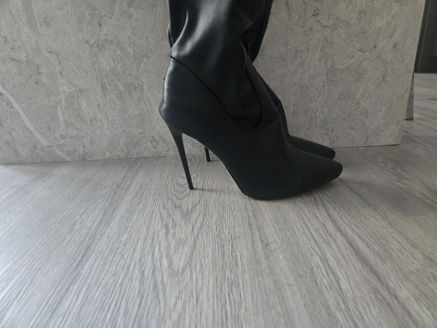 Black Thigh-High Stiletto Boots - 5" Heels - Size 43 - photo 2