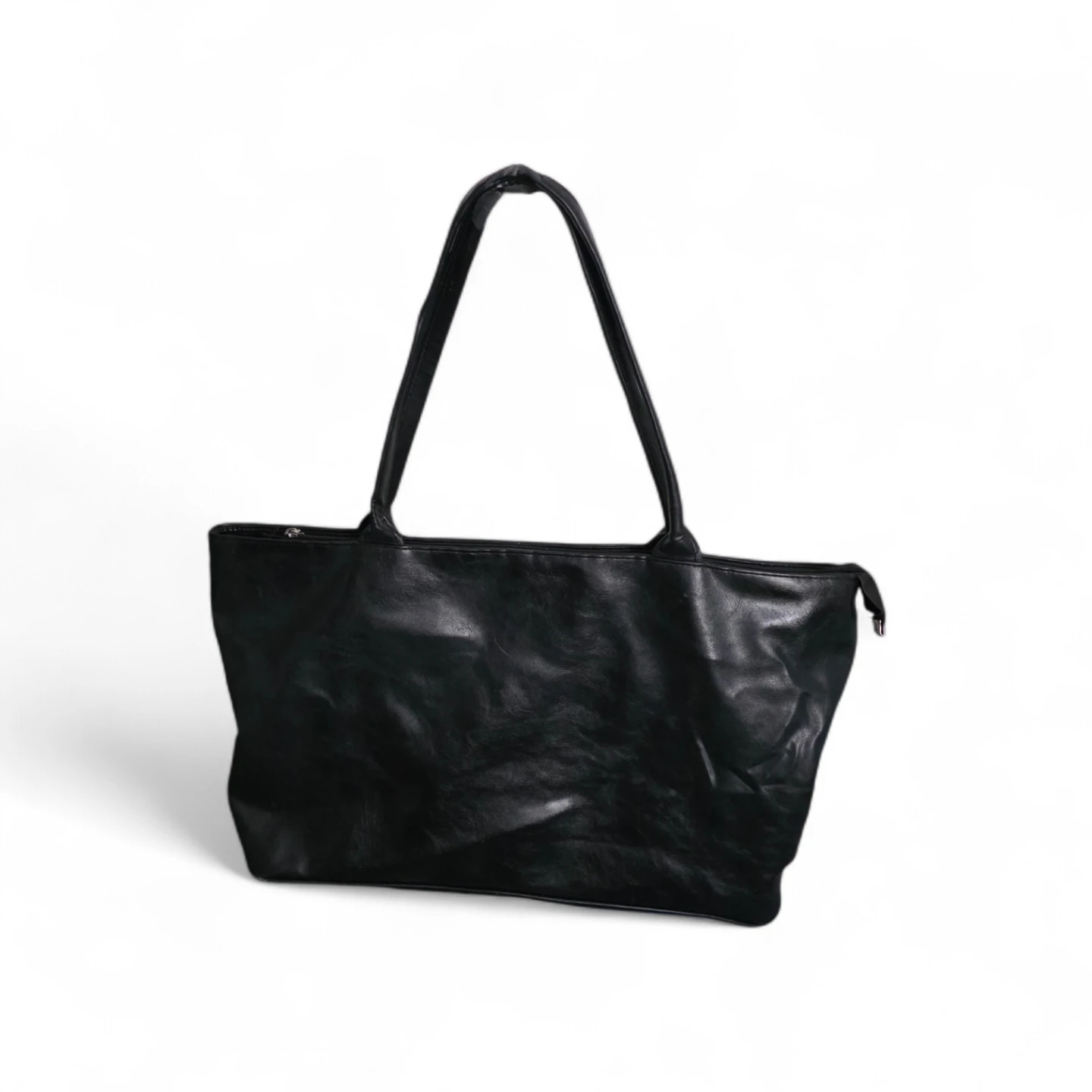 Black Faux Leather Tote Bag