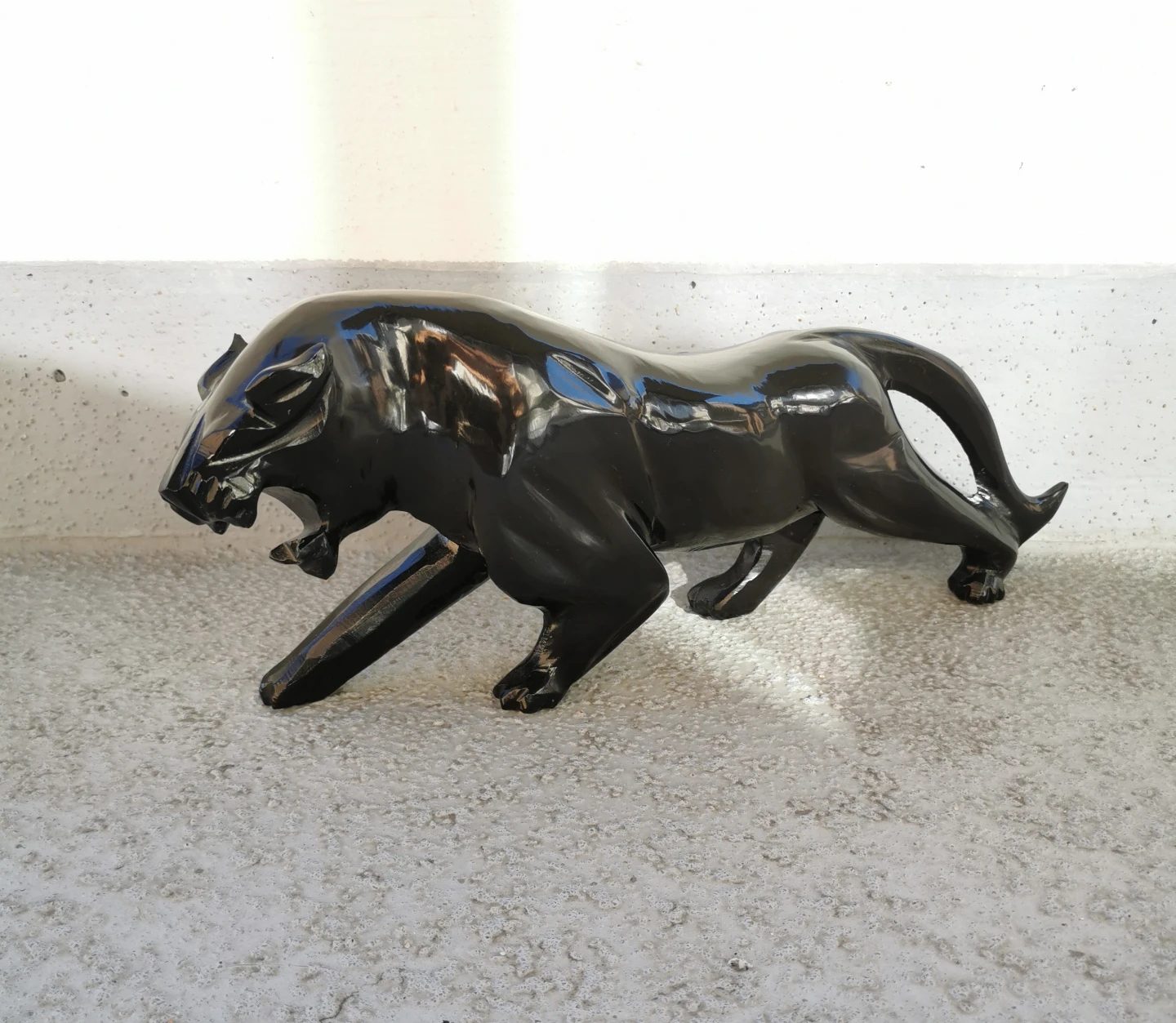 Vintage Black Stone Panther Sculpture – Big Cat Figurine