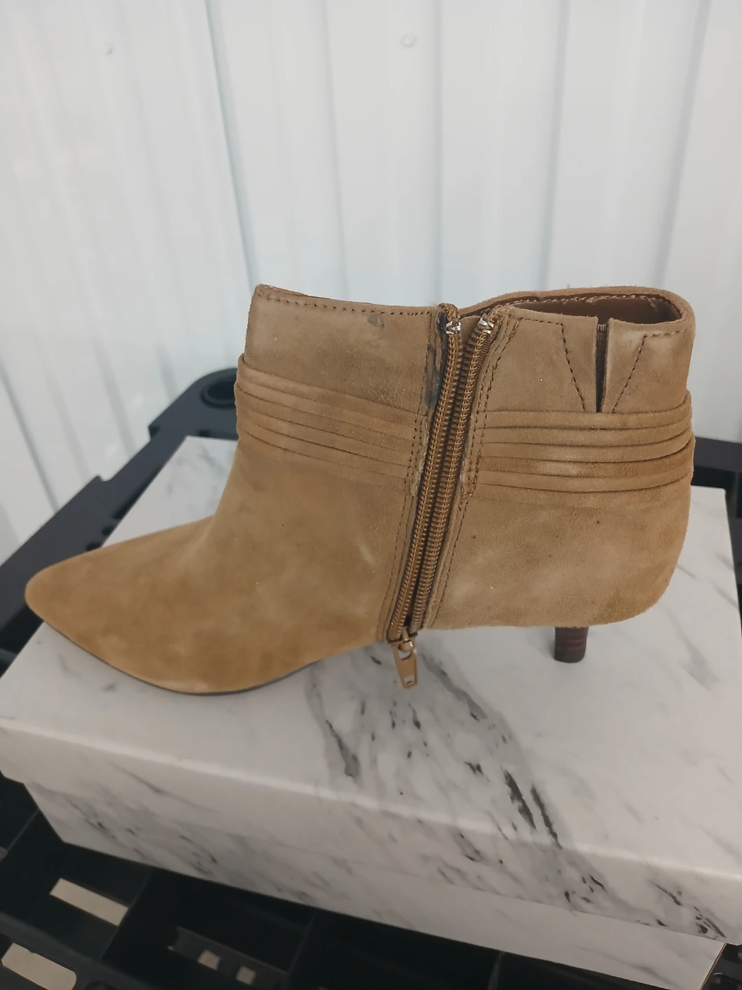 Tan Suede Kitten Heel Ankle Boots - photo 4