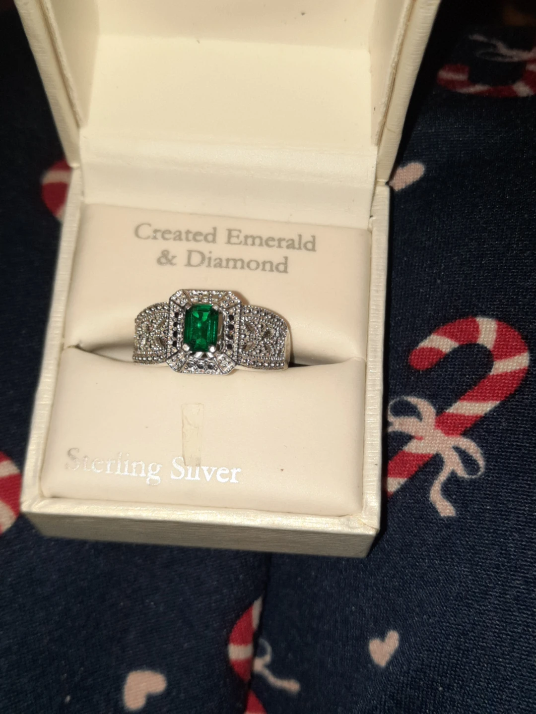 Created Emerald and Diamond Sterling Silver Ring - photo 2