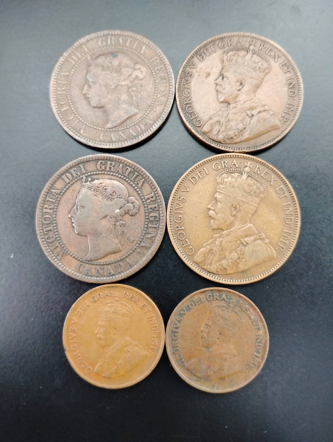 Set of 6 Vintage Canadian One Cent Coins