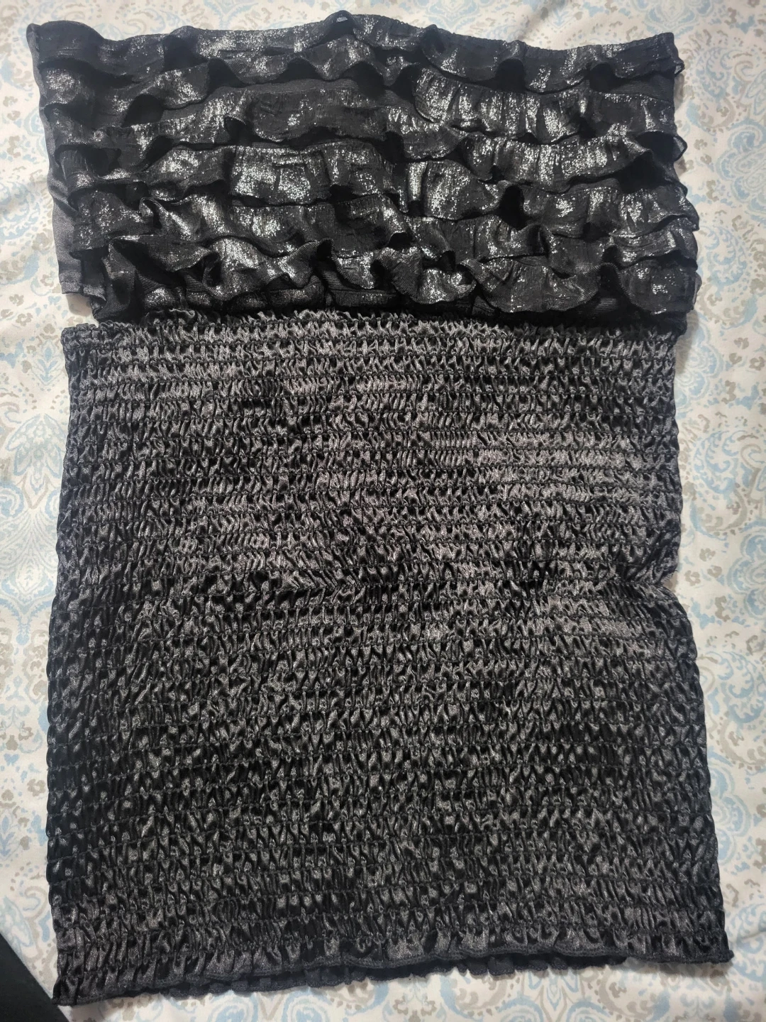 Black Strapless Ruffle Tube Top