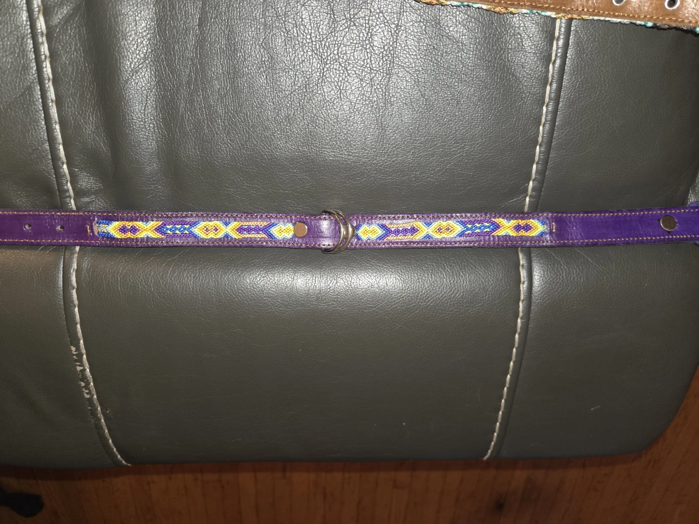 Purple Leather and Woven Bead Belt