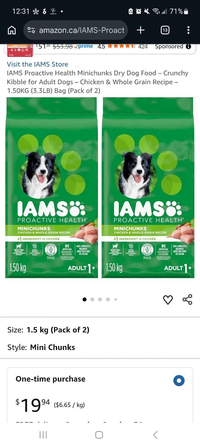 Sealed IAMS Proactive Health MiniChunks Dog Food 1.5kg