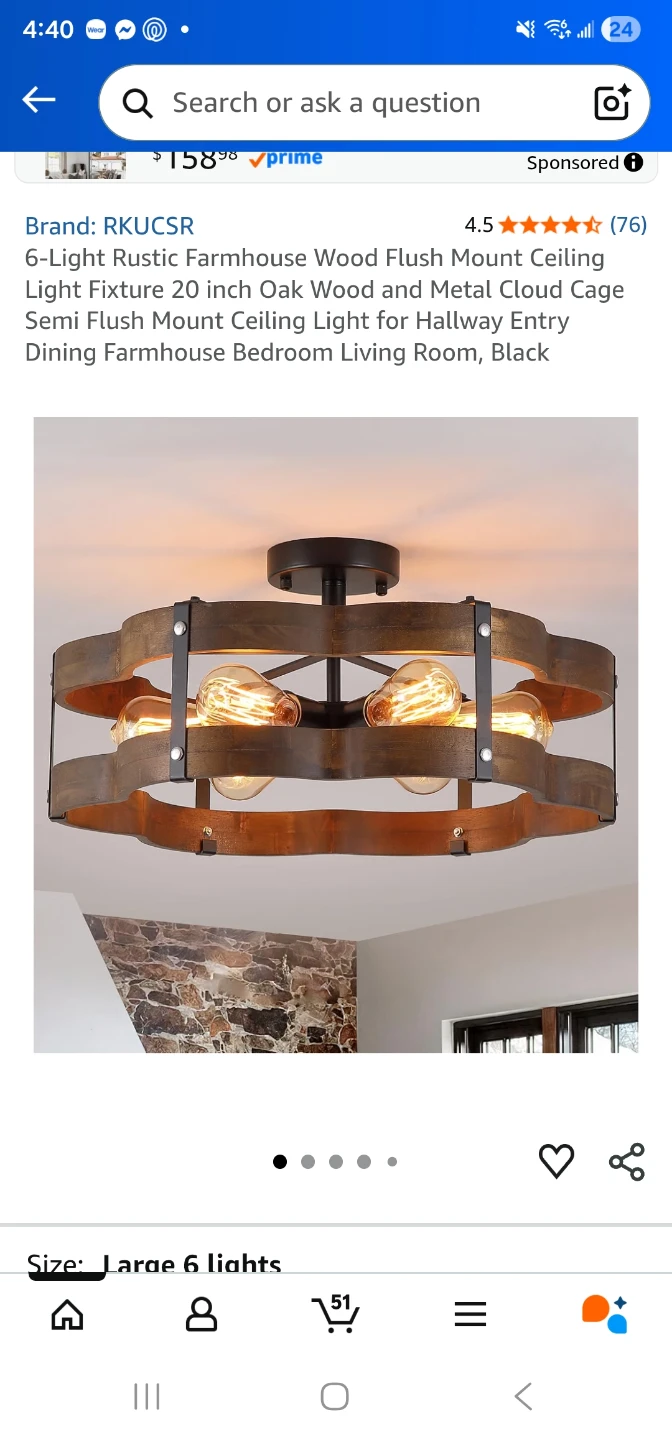 RKUCSR 6-Light Rustic Wood Ceiling Fixture - photo 3