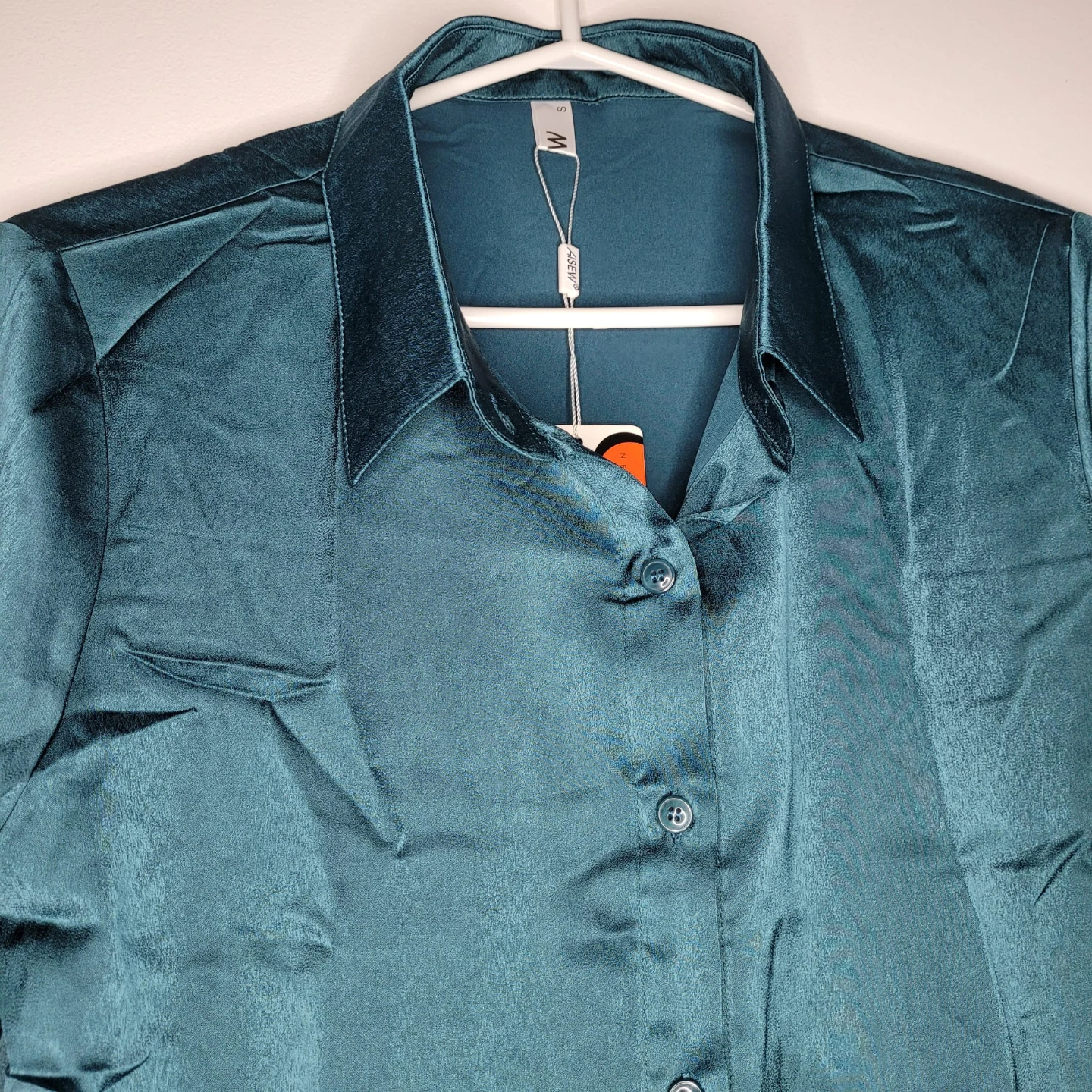 Aisew Satin Long Sleeve Blouse - Green - Small - photo 3