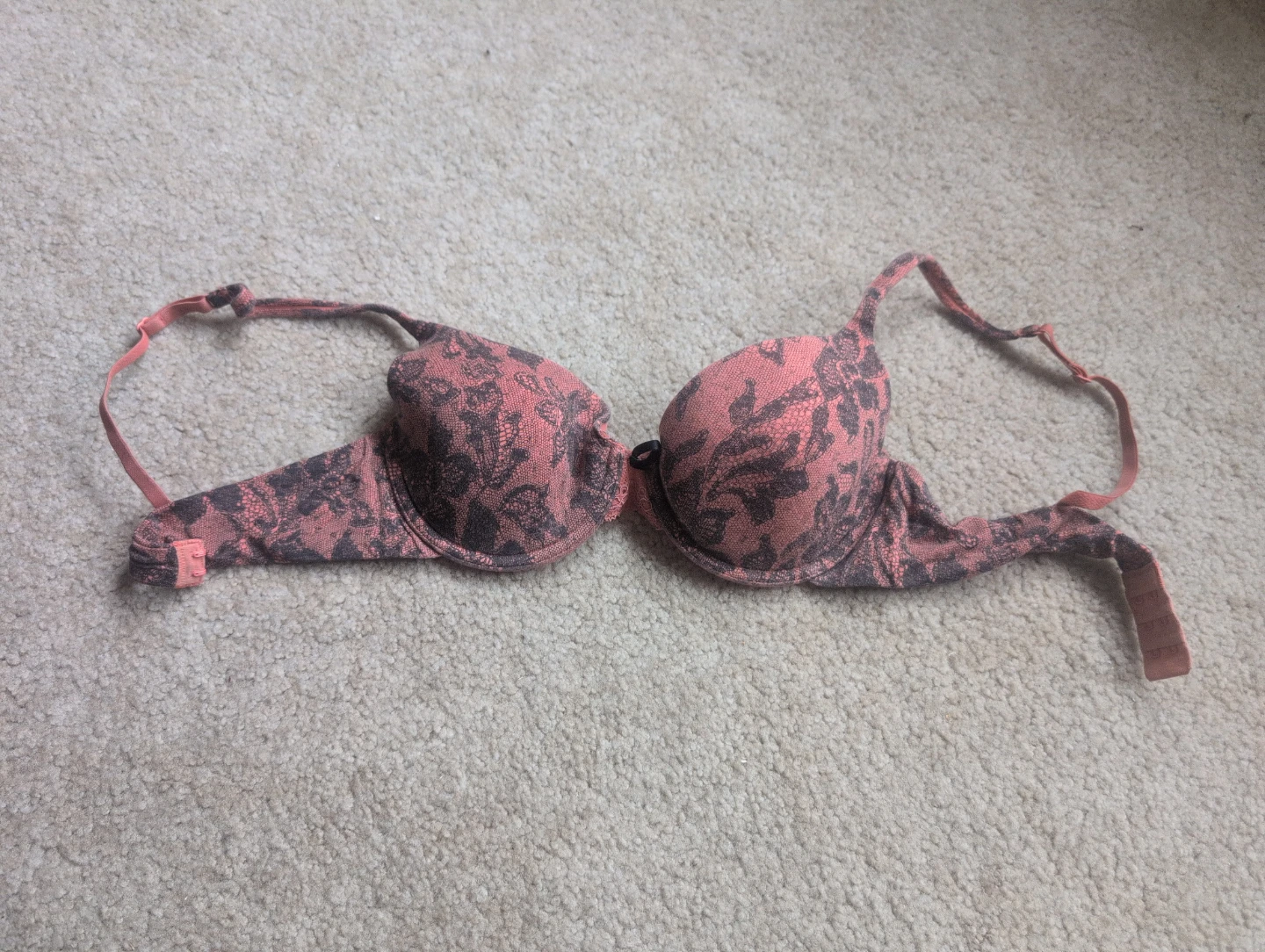 Pink and Black Patterned Bra