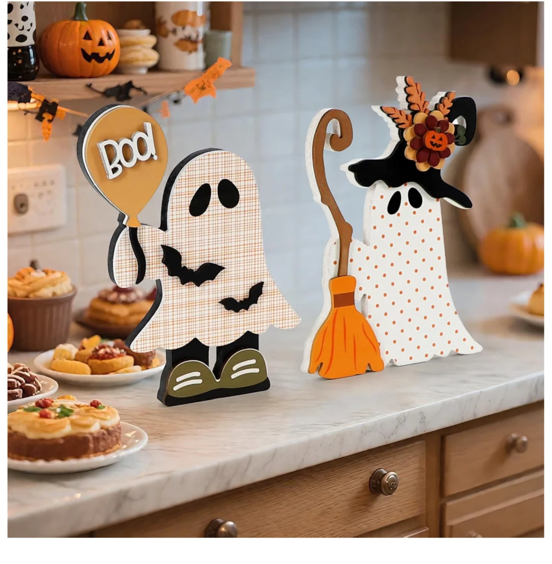 DAZONGE Halloween Wooden Ghost Figurines - photo 3