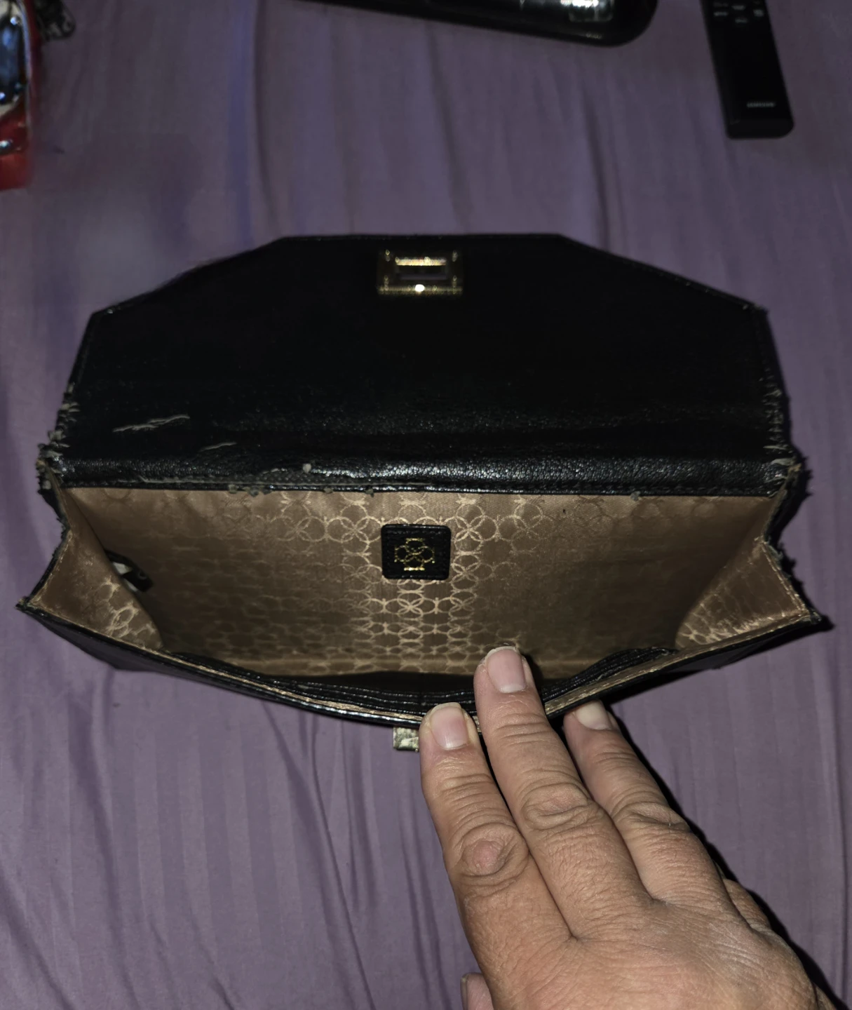 Leather & Gold-Lined Clutch Purse w/ Twist-Close Hardware - photo 2