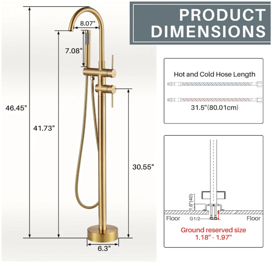 Brushed Gold Floor-Mount Bathtub Faucet - photo 4