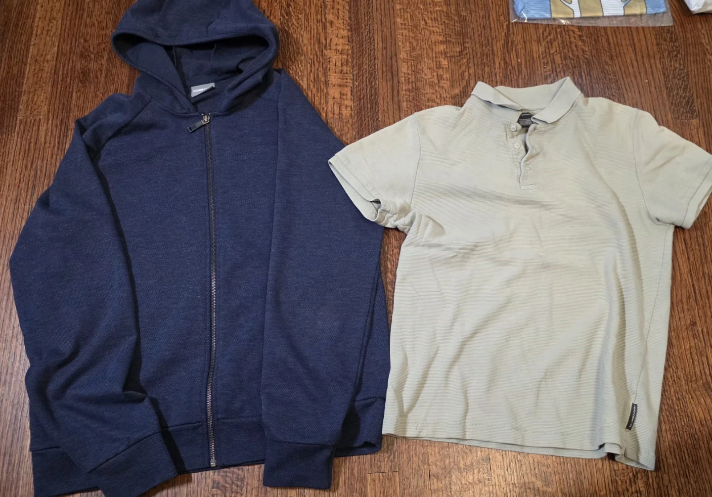Set Of Navy Zip-Up Hoodie & Light Sage Polo Shirt Combo