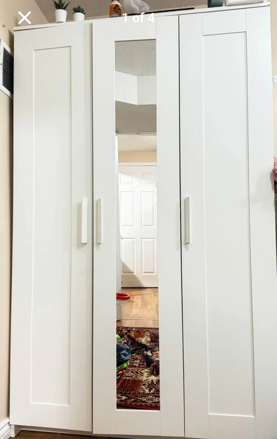 Movibg Sale - IKEA White 3 door Wardrobe with 1 Mirrored Door