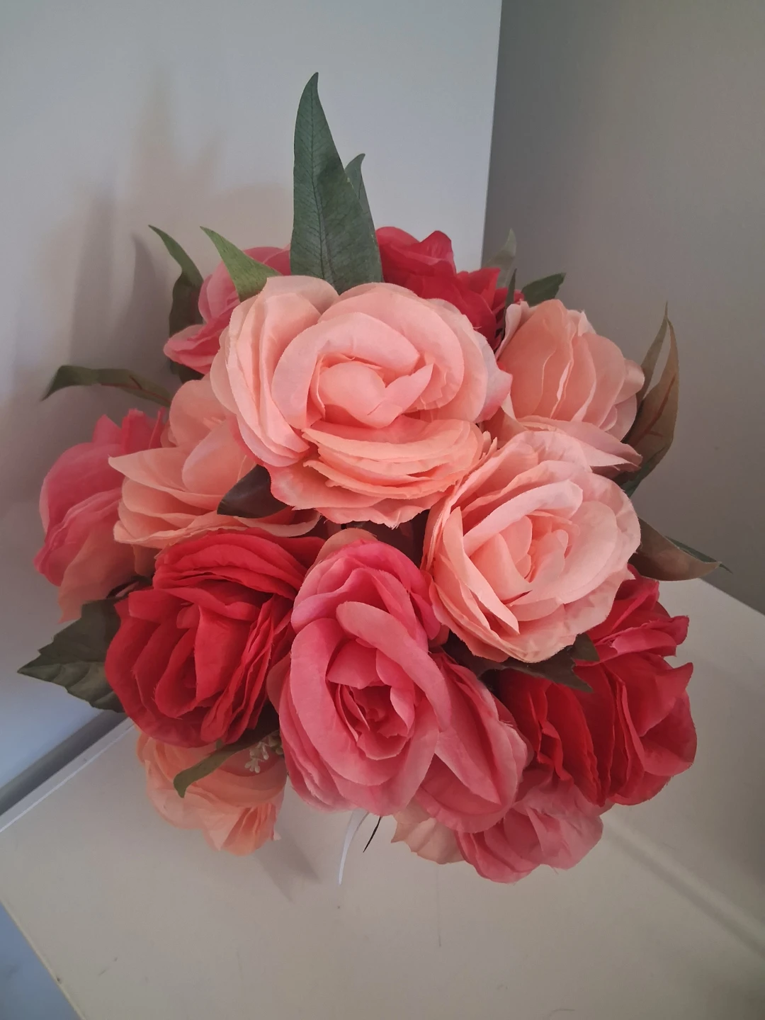 Artificial Pink and Red Rose Bouquet in Vase - photo 2
