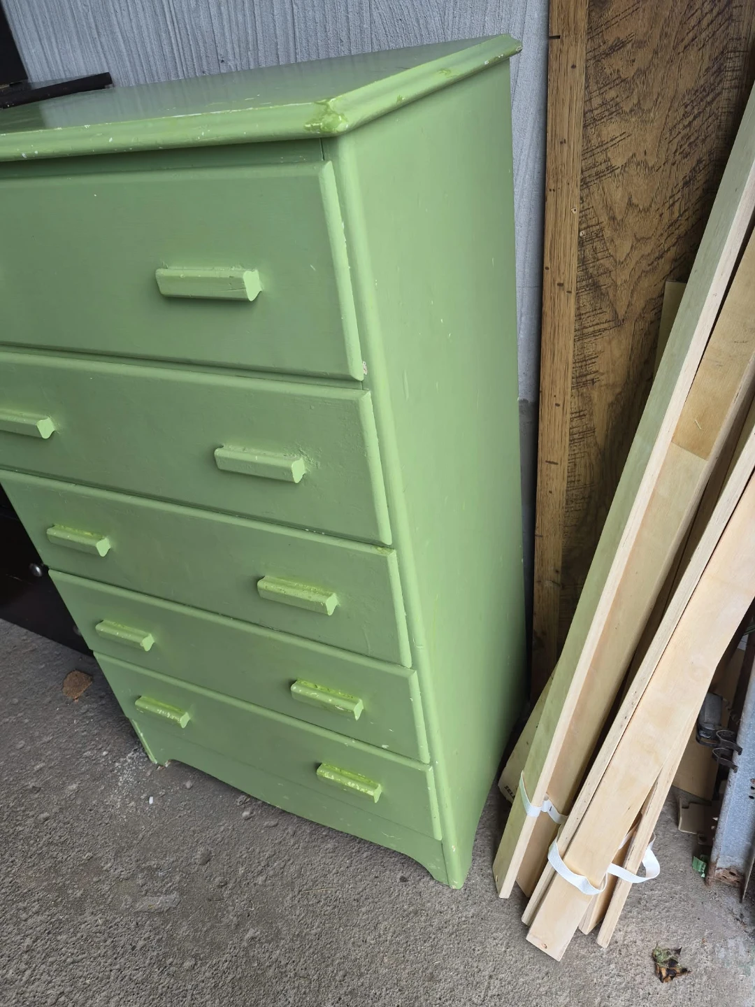 Green Five-Drawer Wooden Dresser