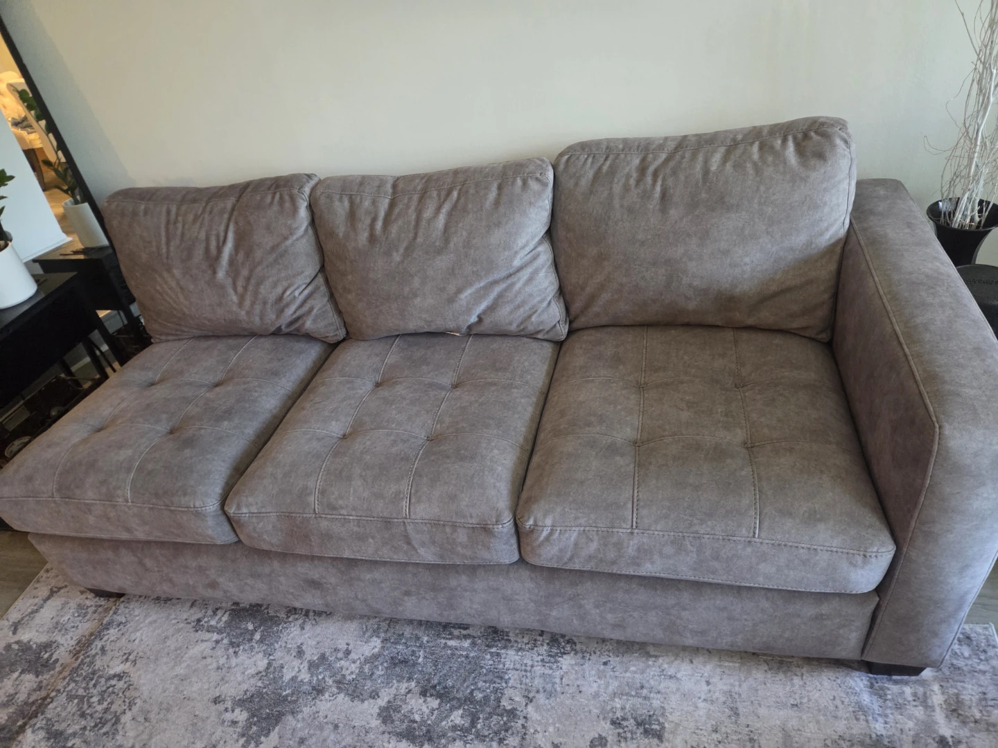 Gray Tufted Sofa with Matching Storage Ottoman