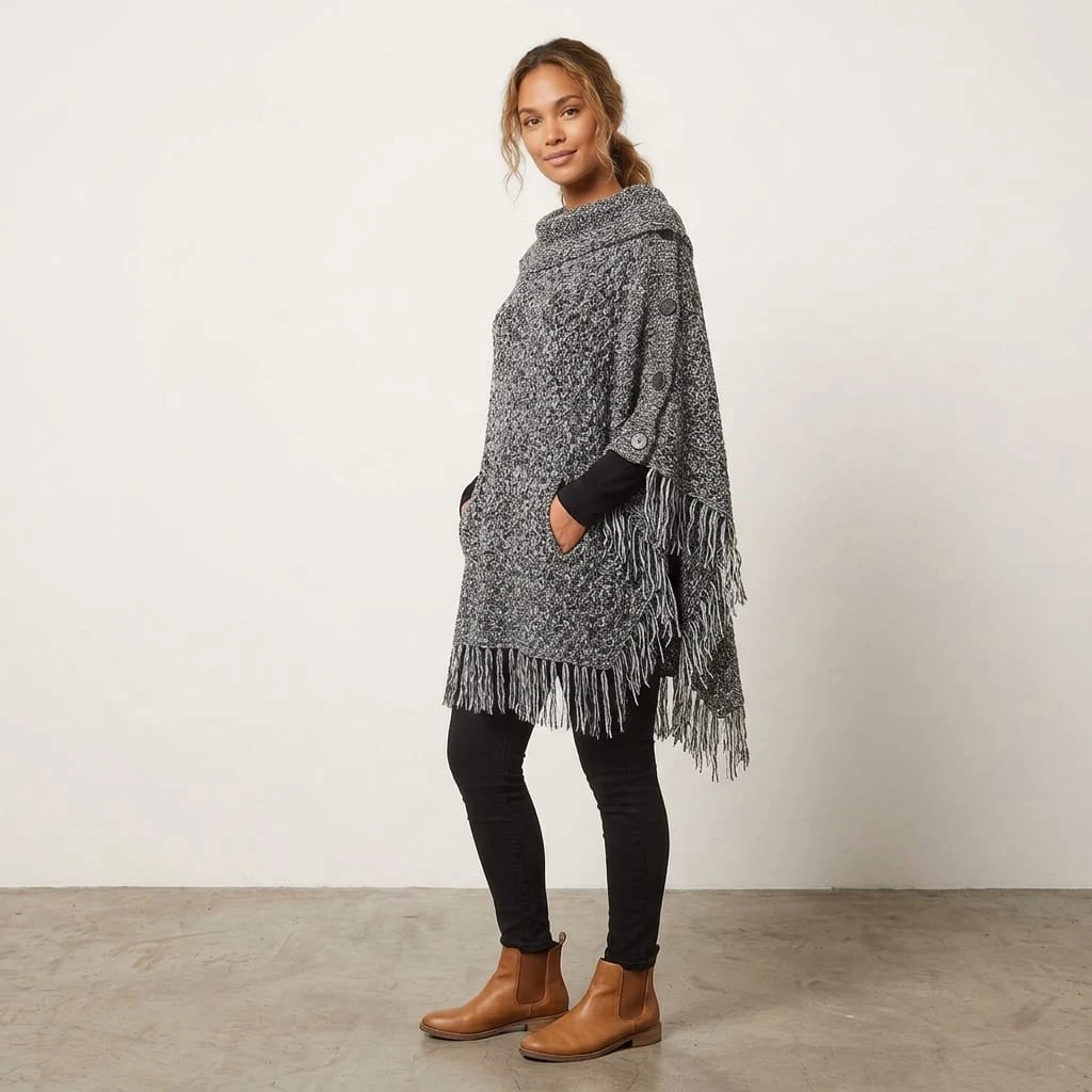 Black and White Knit Poncho