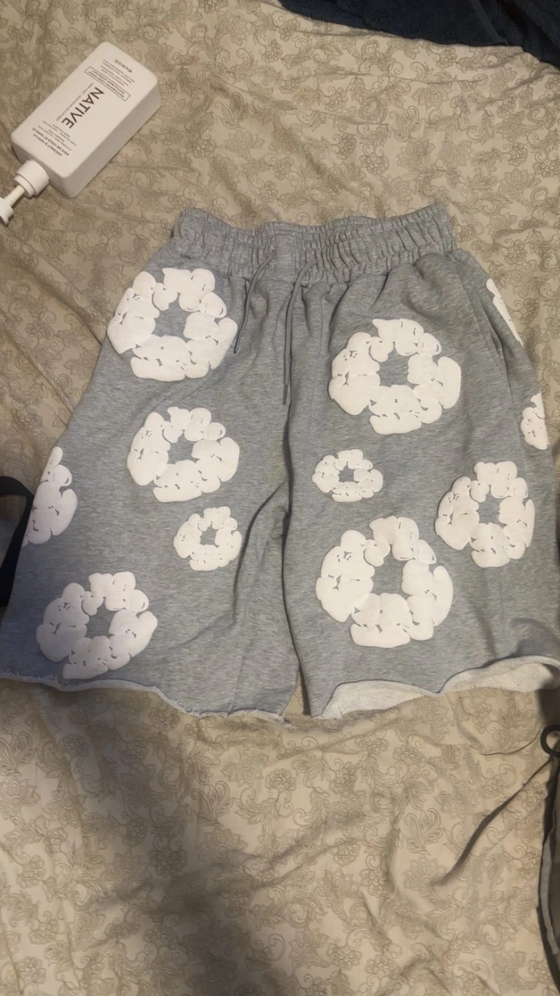 Grey Shorts with White Floral Detail