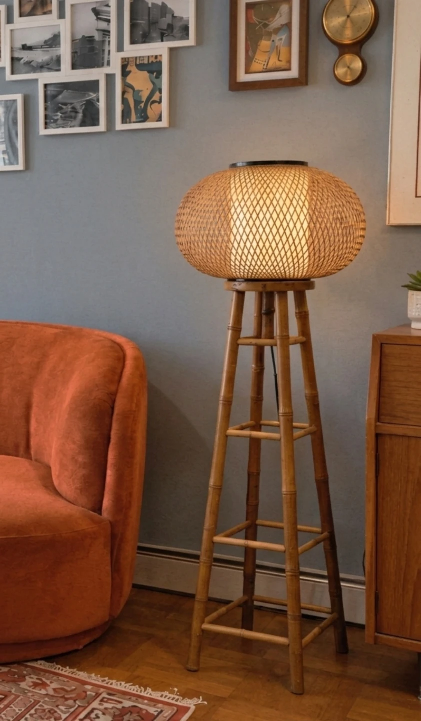Vintage Woven Rattan Floor Lamp - photo 4