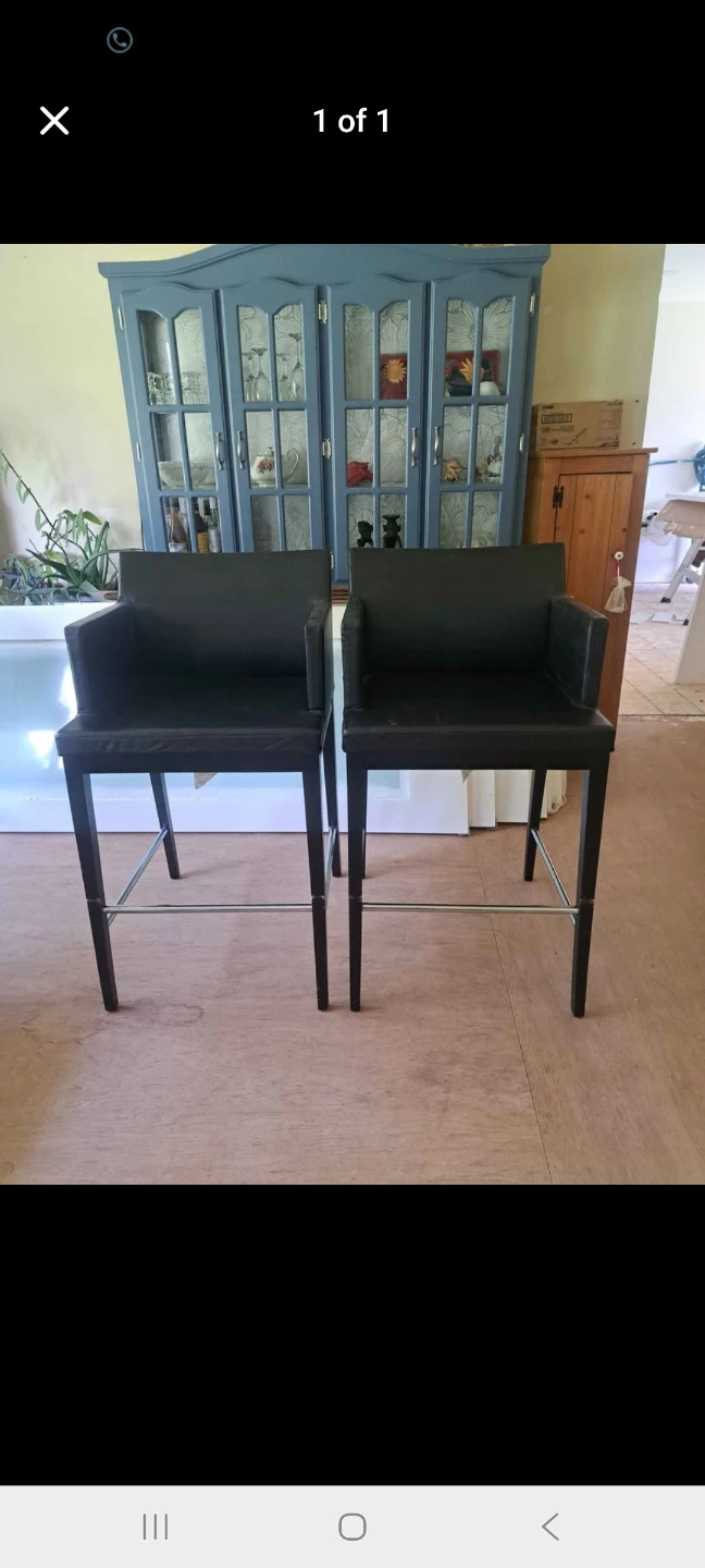 Set of 4  Black Leatherette Bar Stools