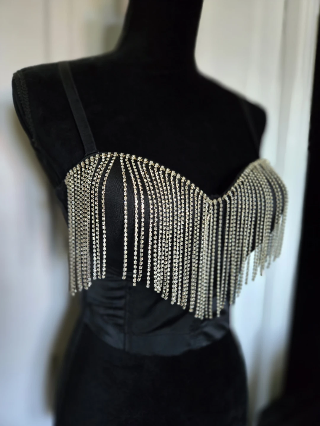 Black Rhinestone Tassel Corset Top - photo 2