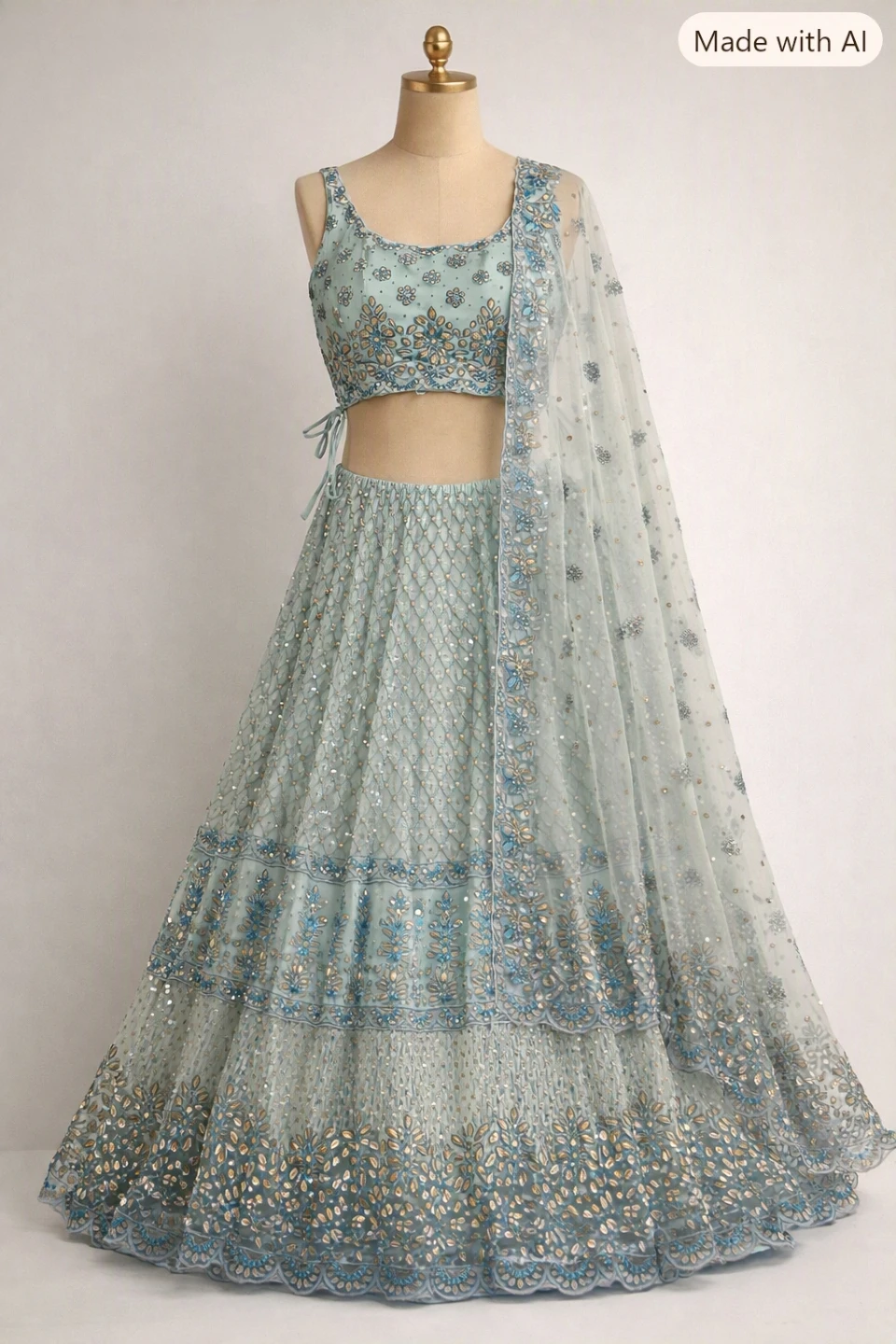 Light blue embroidered lehenga choli set