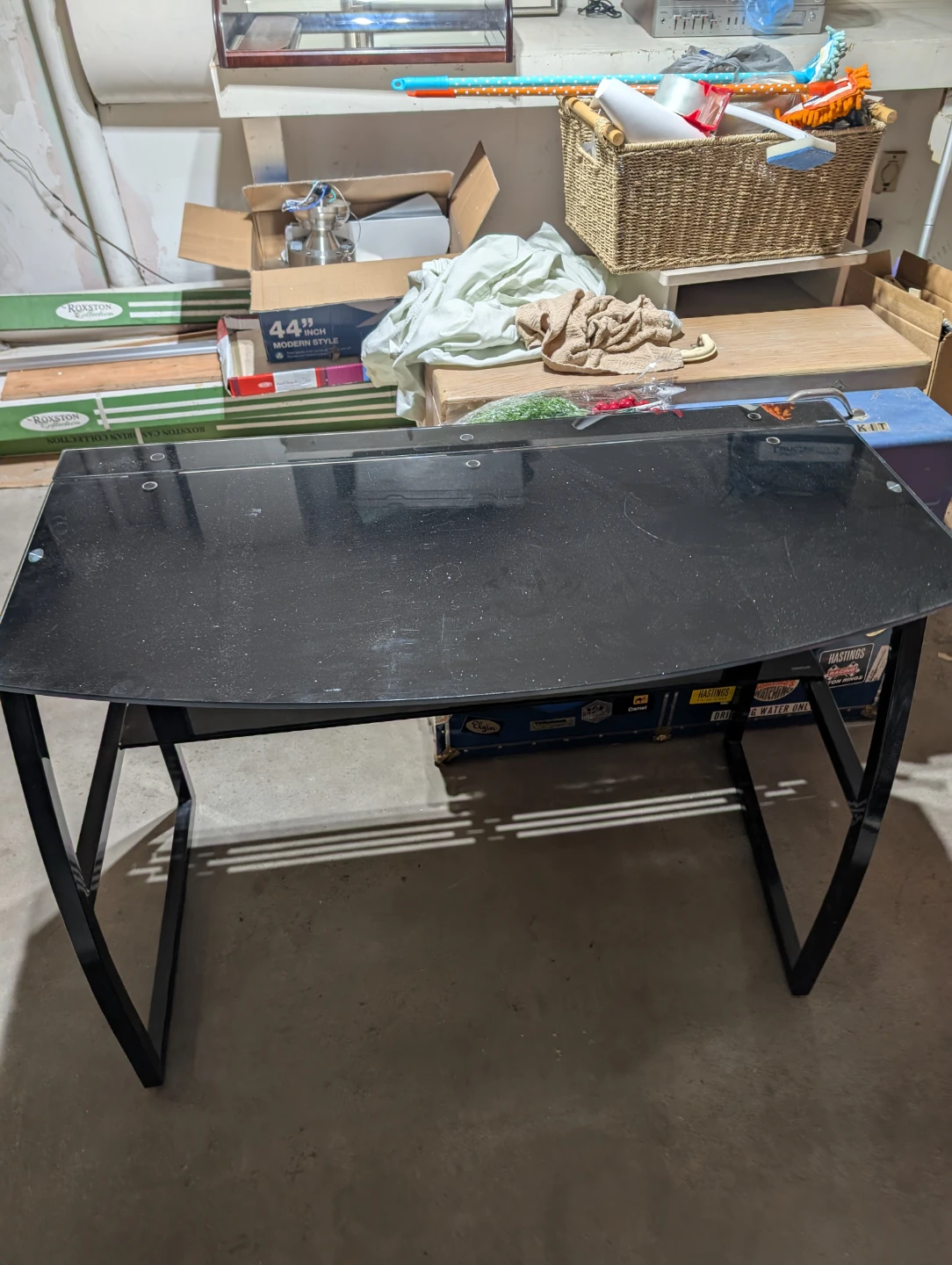 Black heavy glass top desk 40"x20".