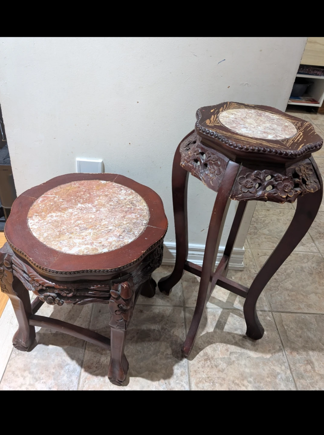 $35 for antique granite top side table & pot stand