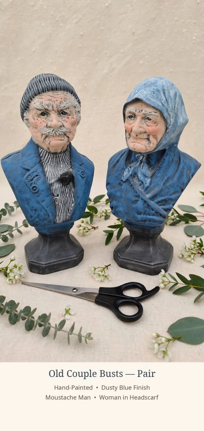 Vintage Hand-Painted Old Couple Busts