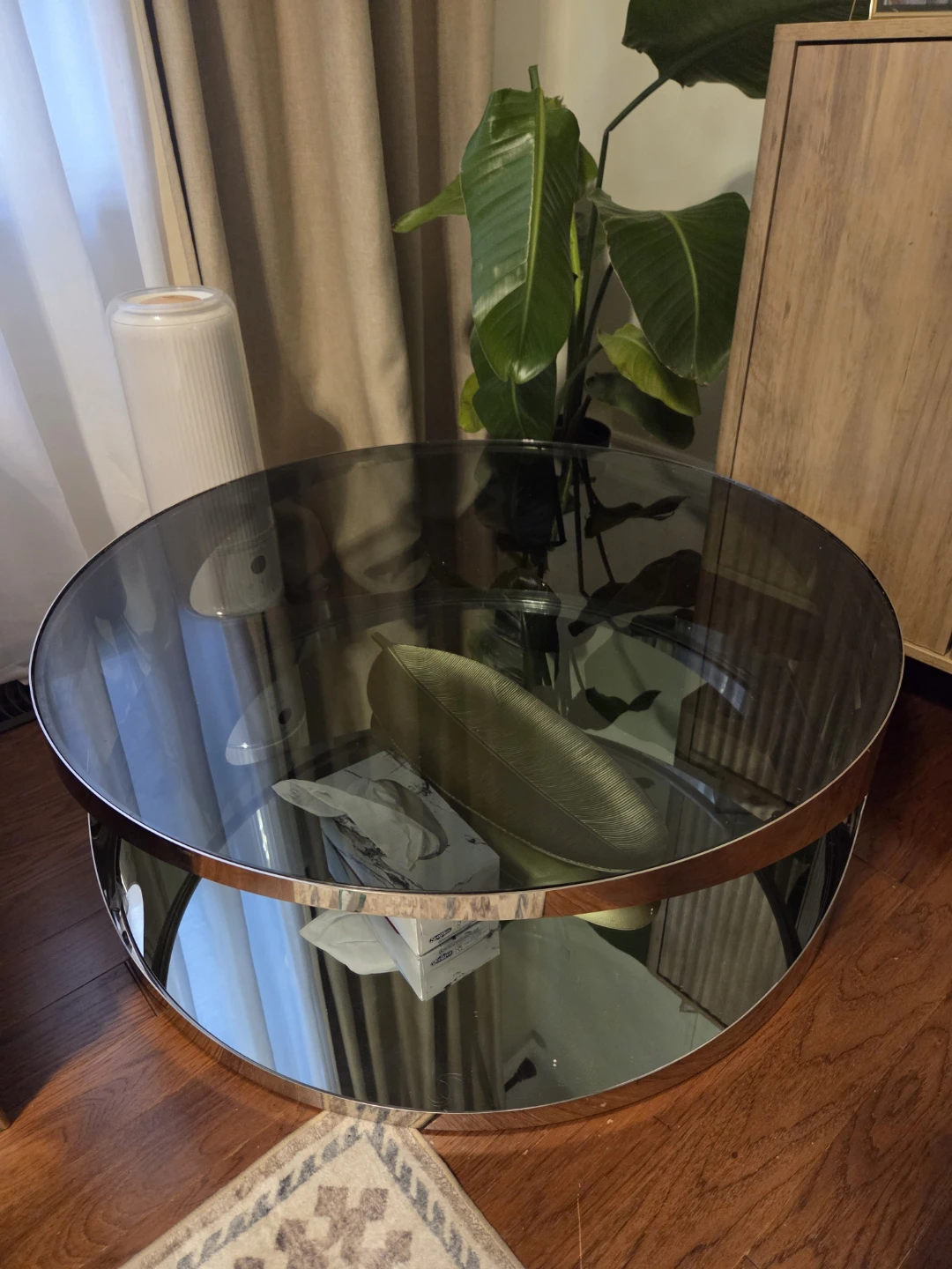Modern Round Glass and Chrome Coffee Table - photo 3
