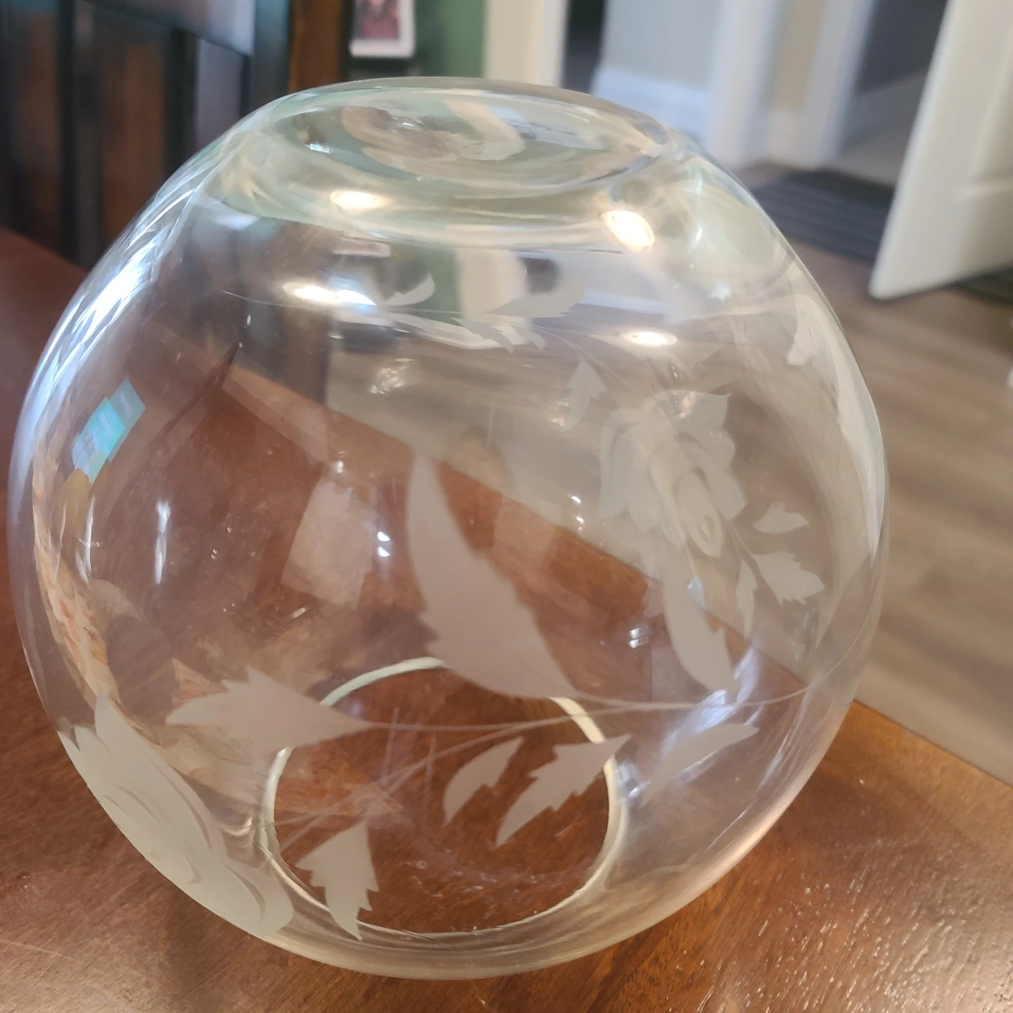 Etched Floral Glass Bowl Vase - photo 3