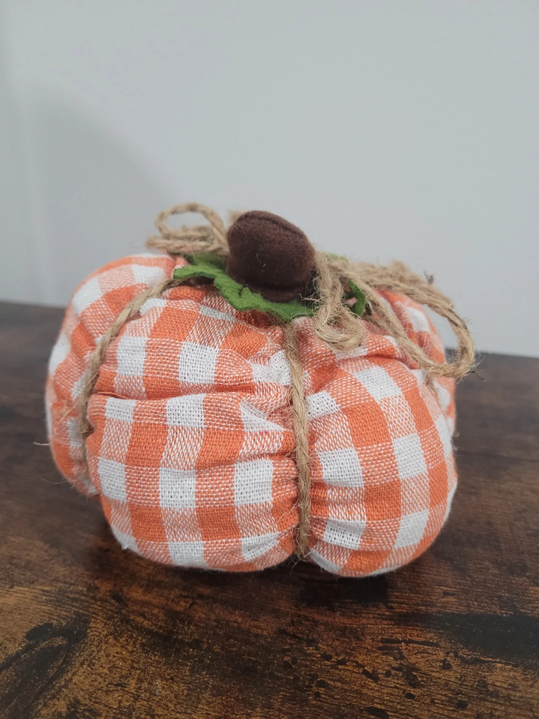 Orange and white gingham fabric pumpkin decor