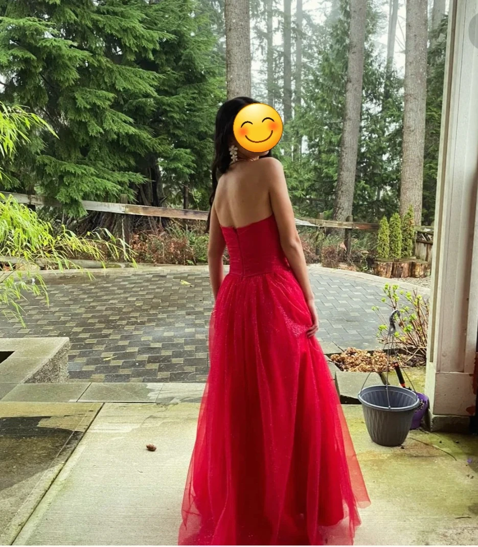 Sparkly Red Strapless Evening Gown - photo 2
