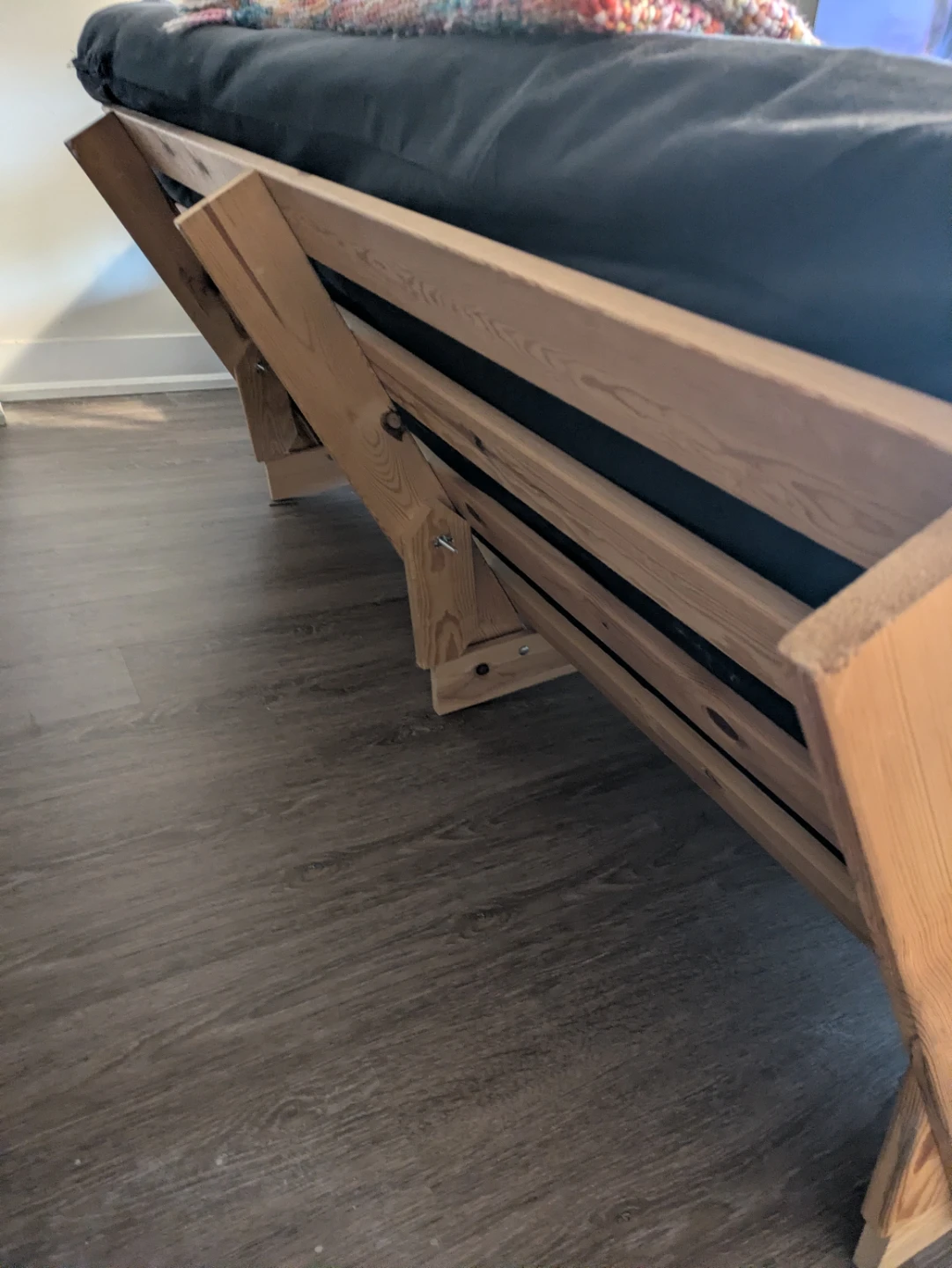 Wooden Futon Sofa with Black Mattress - photo 2
