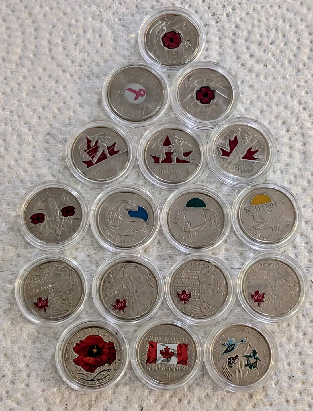 Collection of 17 Commemorative Canadian 25-Cent Coins