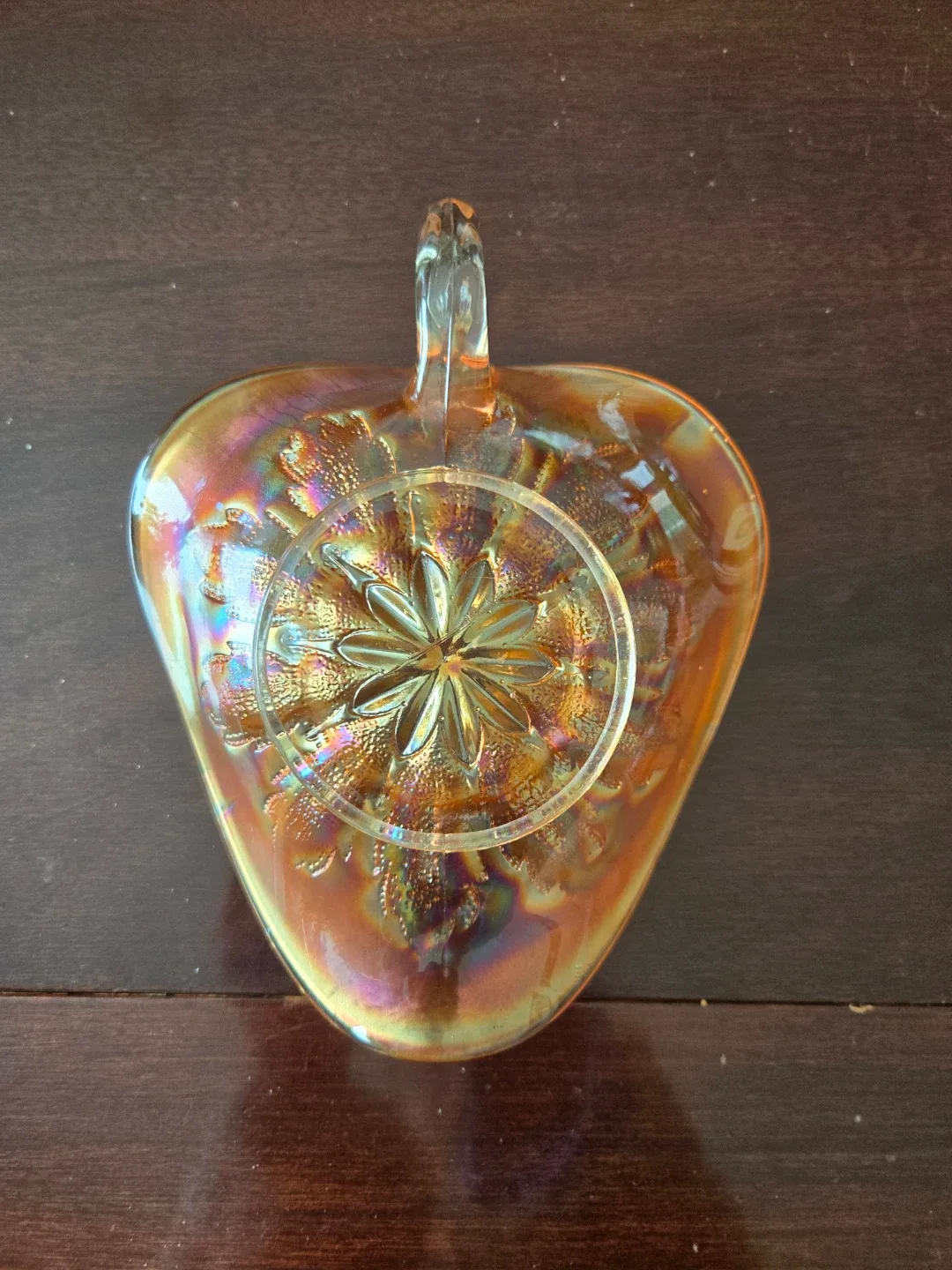 Vintage Carnival Glass Leaf Rays Handled Nappy Candy Dish - photo 2