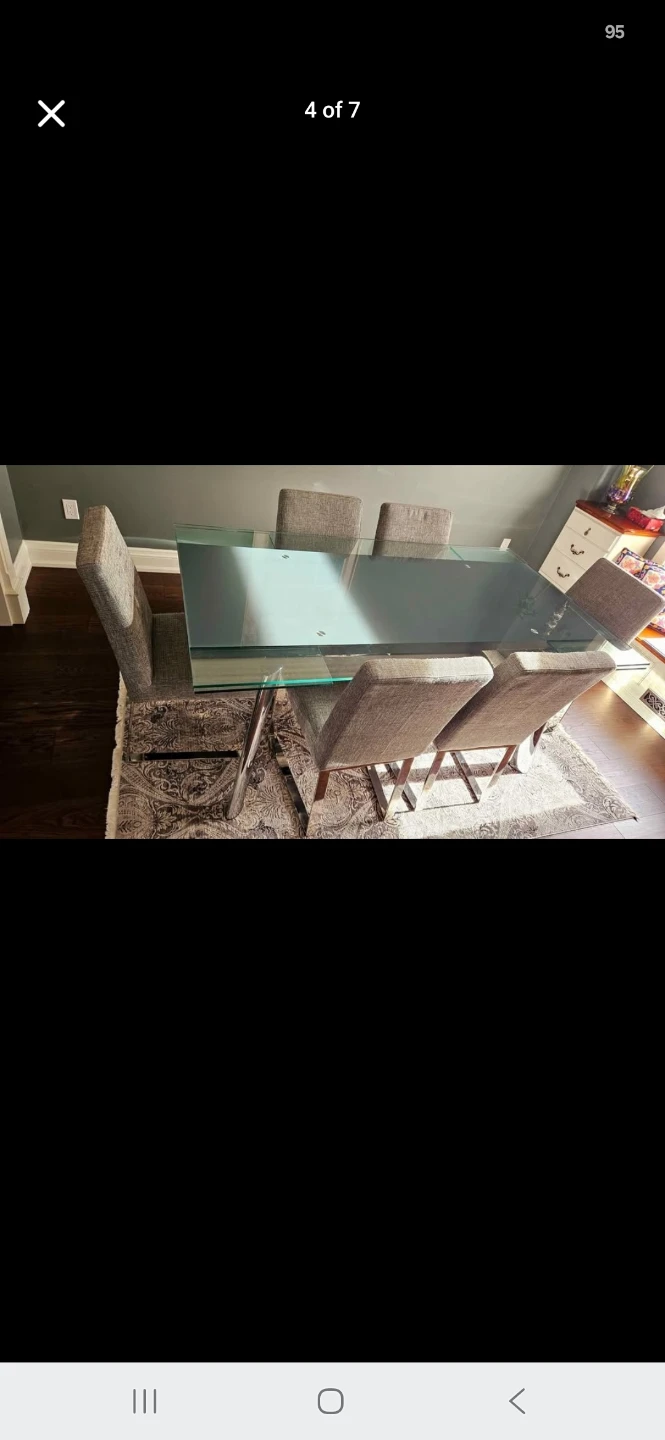 Glass Dining Table with 6 Upholstered Chairs - photo 3