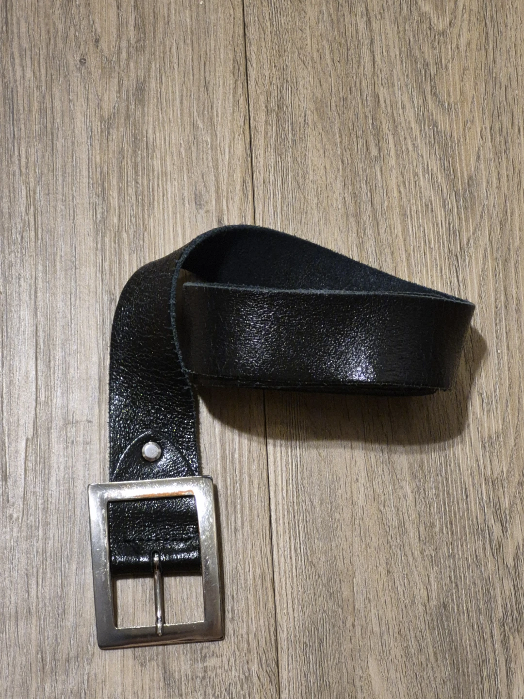 Black Leather Belt with Silver Buckle