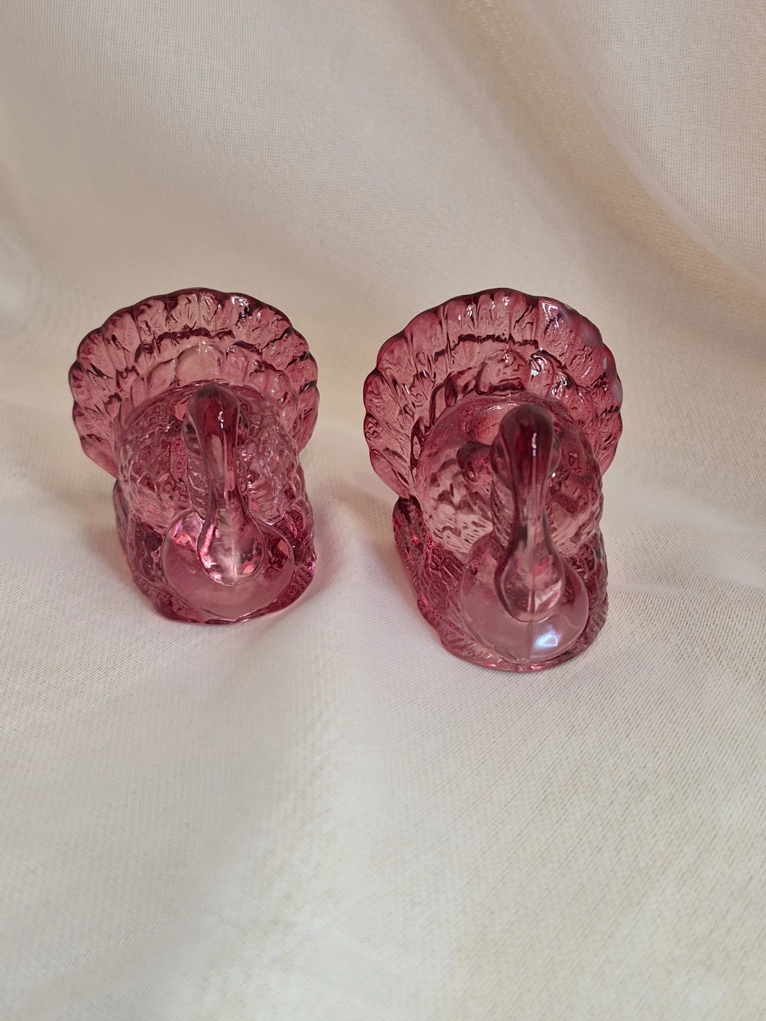Pair of Vintage Crystal Pink Turkey Mini Candle Holders - photo 2