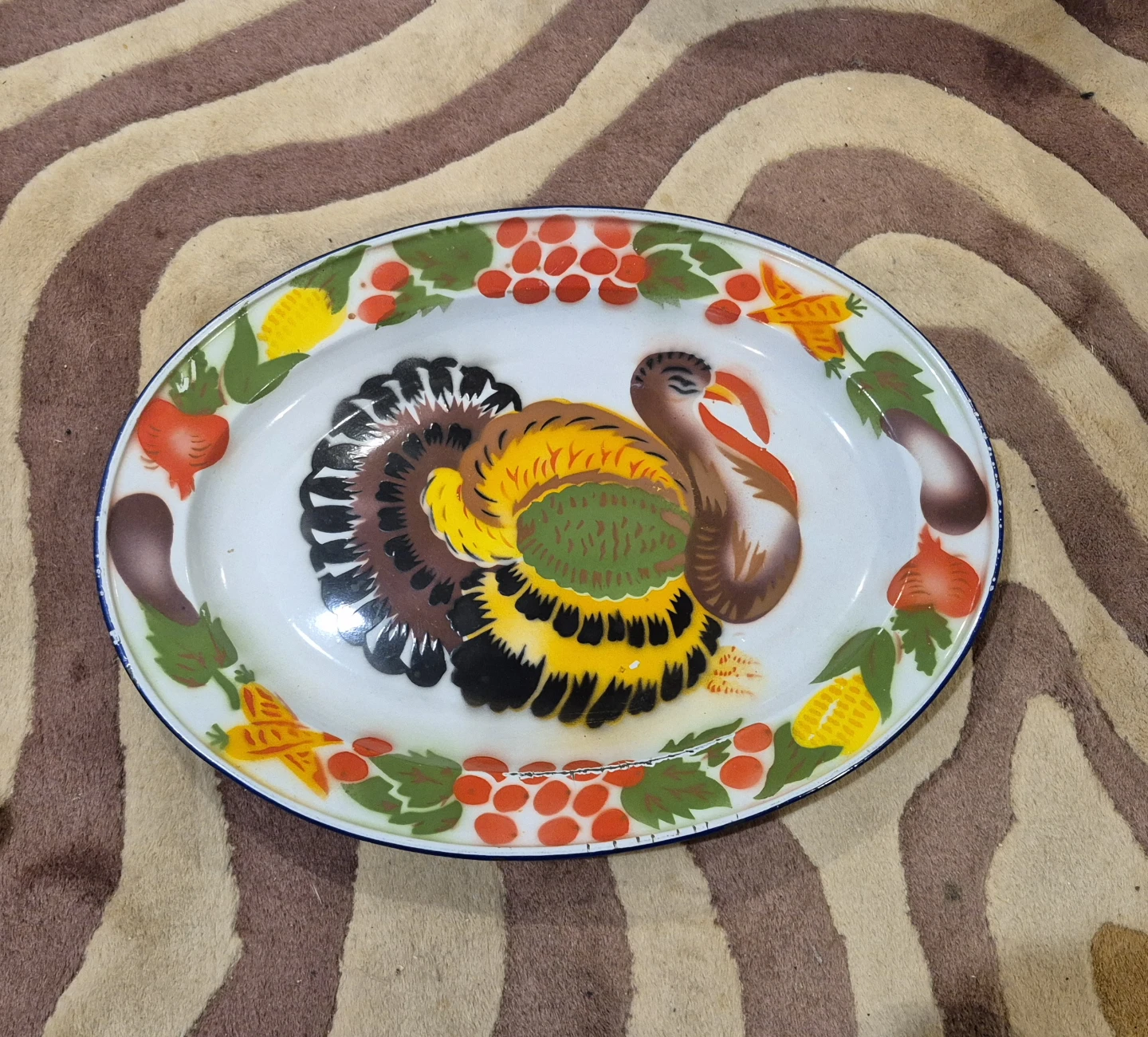 Vintage Turkey Enameled Serving Platter (Skokie)