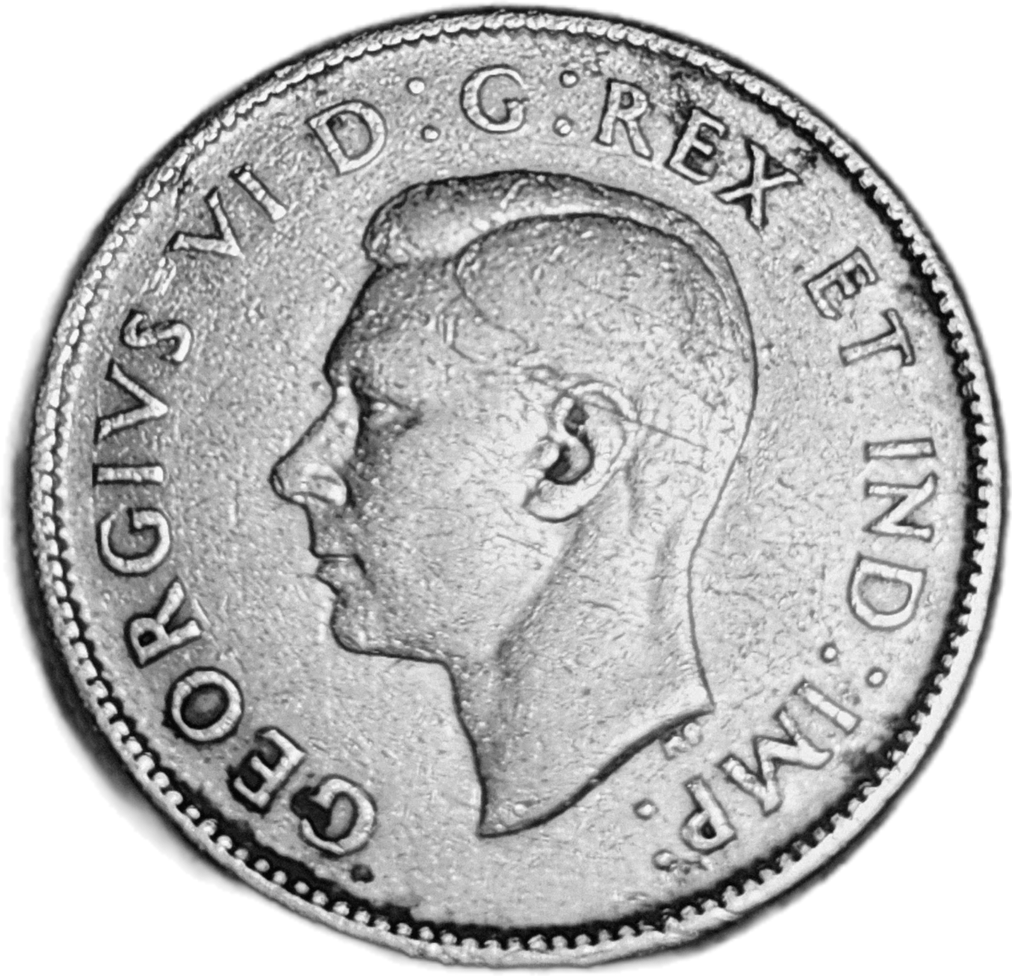 Silver Canadian King George VI quarter.