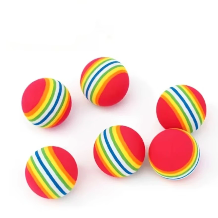 Set of 6 Rainbow Stripe Balls Cat Toys